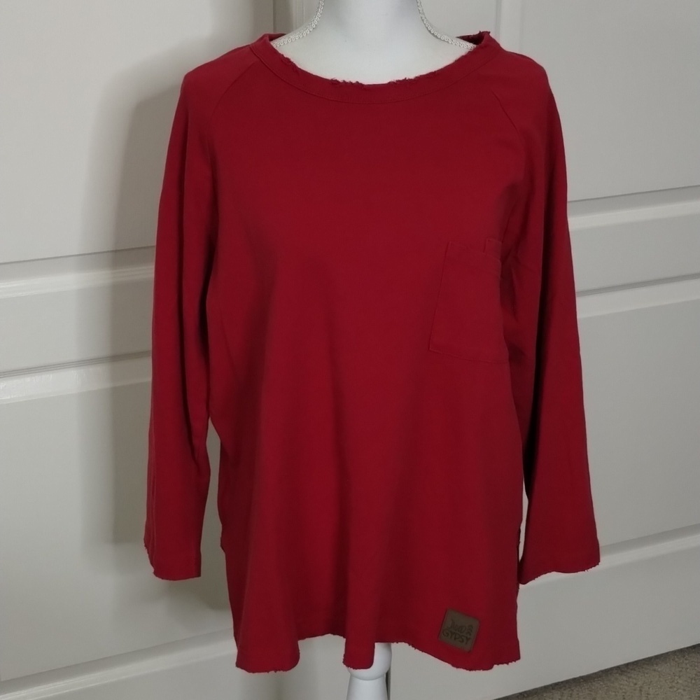 Jaded Gypsy red small medium sweatshirt relaxed oversized distressed long sleeve